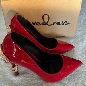 Luxedress Patent Leather Pumps with a gold tone, snake shape heel size 36